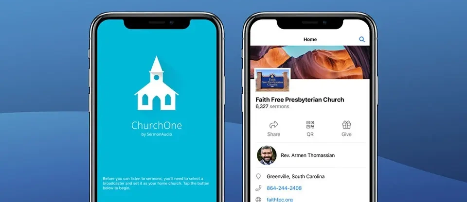 ChurchOne app displayed on two mobile phones